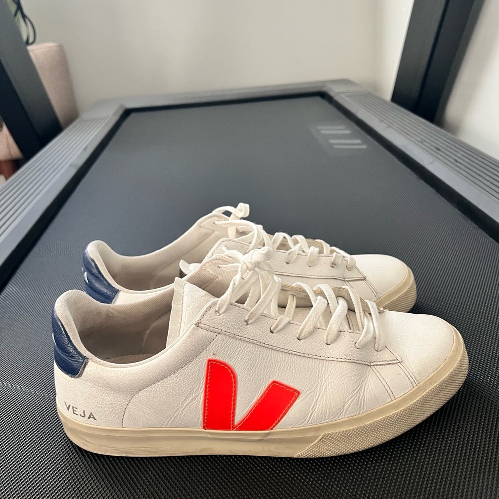Veja White Sneakers with Vibrant Red and Navy Accents